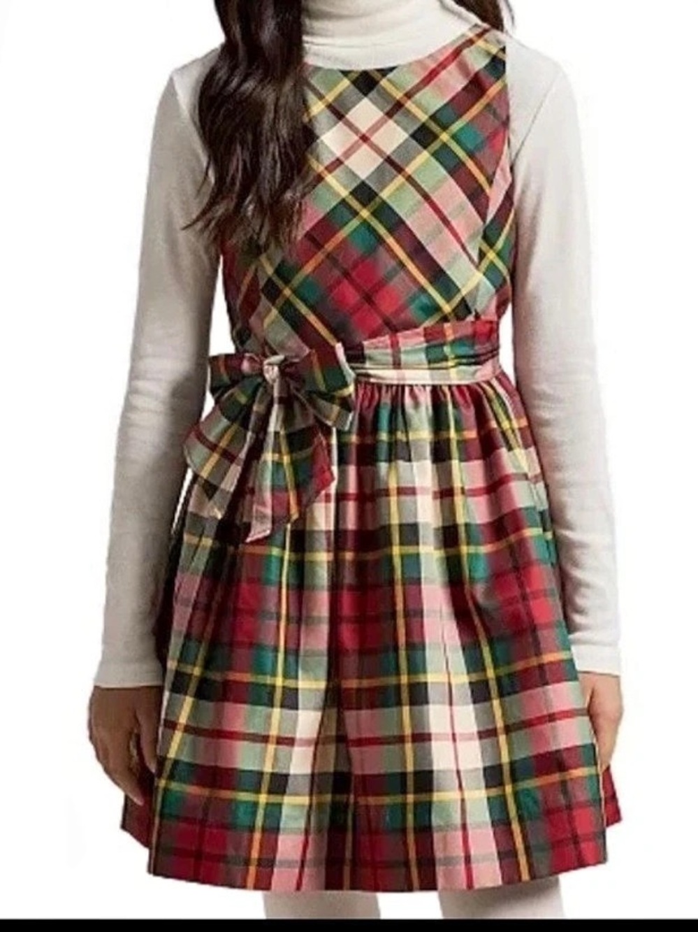 Polo Ralph Lauren Girls Size 12 Plaid Taffeta Sleeveless Side-tie Bow Dress